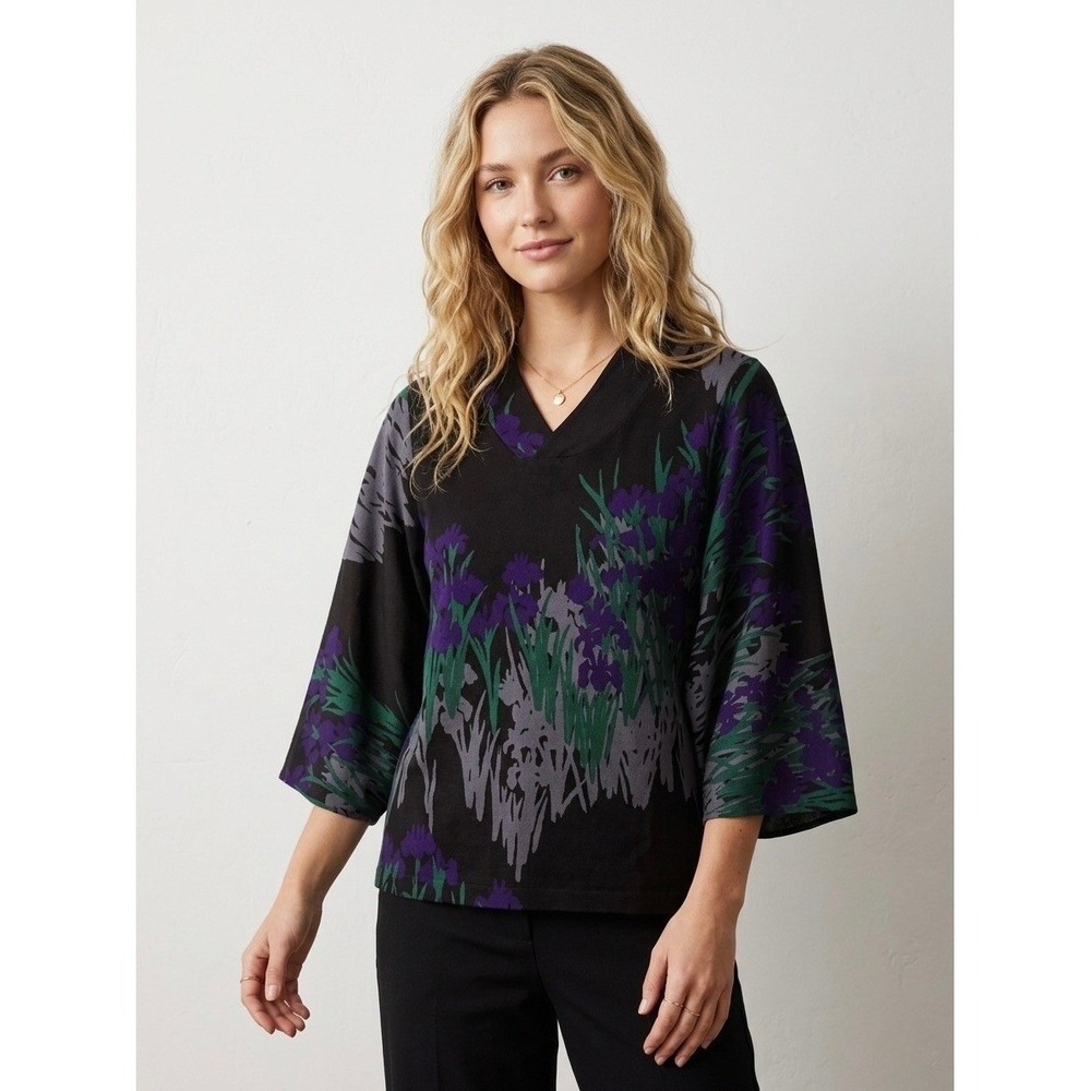 Sou Sou Kyoto Ghibli Kyo Kata Yuzen Cotton Crepe Floral Kimono Top Japan Small